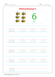 Number 6 Writing Worksheets for kids